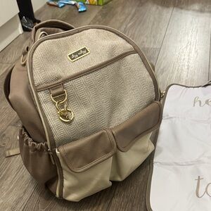 Itzy Ritzy Taupe & Cream Herringbone Diaper Backpack